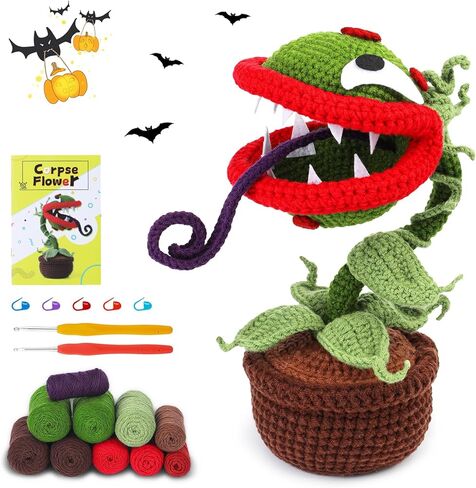 Ftyiwu Crochet Kit for Beginners, Corpse Flower Crochet Kit for Beginners Adults, Crochet Starter Kit with Step by Step Video Tutorials, Crochet Yarn and Knitting Supplies for DIY Birthday Gift in Kuwait