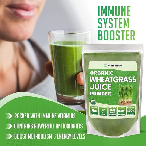 XPRS Nutra Organic Wheatgrass Juice Powder - Sustainably Grown - Instant Wheat Grass Juice Powder Made from Concentrated Juice - More Potent Than Organic Wheatgrass Powder - 8 Ounce in Saudi Arabia