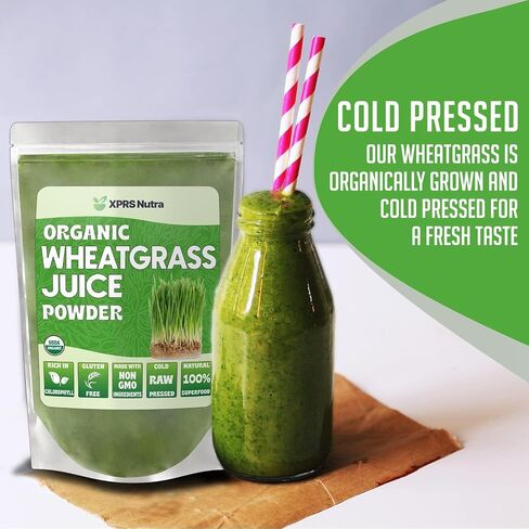 XPRS Nutra Organic Wheatgrass Juice Powder - Sustainably Grown - Instant Wheat Grass Juice Powder Made from Concentrated Juice - More Potent Than Organic Wheatgrass Powder - 8 Ounce in Saudi Arabia
