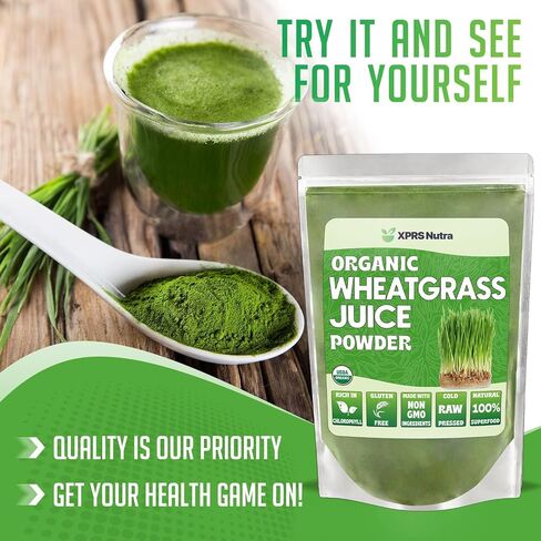 XPRS Nutra Organic Wheatgrass Juice Powder - Sustainably Grown - Instant Wheat Grass Juice Powder Made from Concentrated Juice - More Potent Than Organic Wheatgrass Powder - 8 Ounce in Saudi Arabia