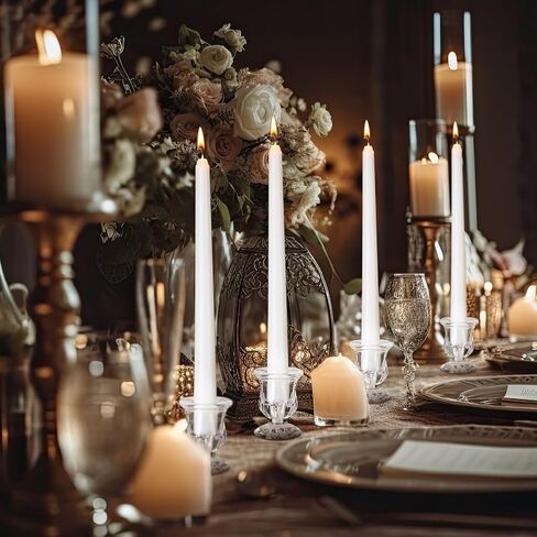 48 Pcs Christmas Candle Holders Set Include Bulk 24 Clear Taper Candlestick Holders 24 White Taper Candles Tall Candlesticks for Table Centerpiece Wedding Birthday Anniversary Party Decor in Saudi Arabia