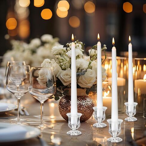 48 Pcs Christmas Candle Holders Set Include Bulk 24 Clear Taper Candlestick Holders 24 White Taper Candles Tall Candlesticks for Table Centerpiece Wedding Birthday Anniversary Party Decor in Saudi Arabia