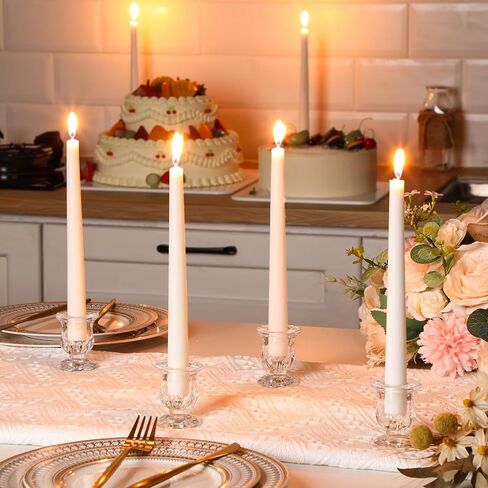 48 Pcs Christmas Candle Holders Set Include Bulk 24 Clear Taper Candlestick Holders 24 White Taper Candles Tall Candlesticks for Table Centerpiece Wedding Birthday Anniversary Party Decor in Saudi Arabia