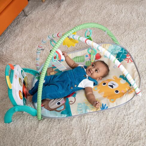 لعبة كرة اللعب برايت ستارتس 5 في 1 - سجادة اللعب الكبيرة تتحول إلى صالة ألعاب رياضية للأطفال حديثي الولادة إلى الأطفال الصغار - استوائية تمامًا (أخضر) in Kuwait