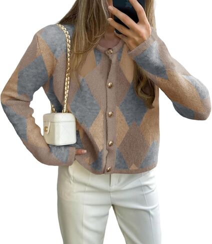 Saodimallsu Womens Color Block Cardigan Button Down Crewneck 2024 Fall Trendy Open Front Long Sleeve Sweater Jacket in Saudi Arabia