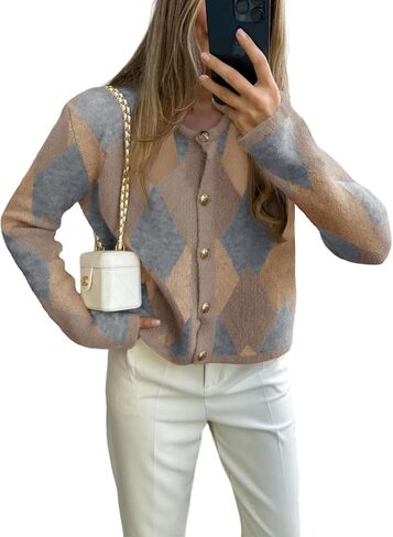 Saodimallsu Womens Color Block Cardigan Button Down Crewneck 2024 Fall Trendy Open Front Long Sleeve Sweater Jacket in Saudi Arabia