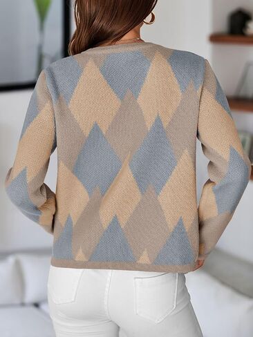 Saodimallsu Womens Color Block Cardigan Button Down Crewneck 2024 Fall Trendy Open Front Long Sleeve Sweater Jacket in Saudi Arabia