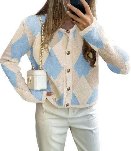Saodimallsu Womens Color Block Cardigan Button Down Crewneck 2024 Fall Trendy Open Front Long Sleeve Sweater Jacket in Saudi Arabia