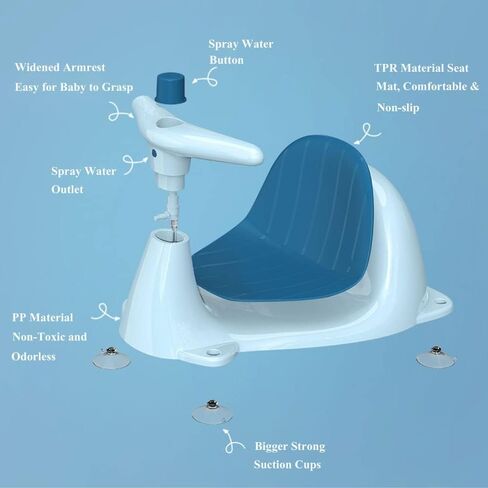 Kaptin Baby Bath Seat, Baby Bathtub Seat with Non-Slip Mat Suction Cups, Portable Baby Bath Chair in The Tub (Blue) in Kuwait
