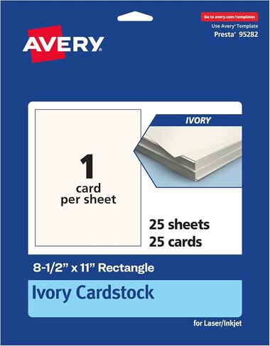 بطاقات مستطيلة قابلة للطباعة من Avery، مقاس 8.5 بوصة × 11 بوصة، بطاقات عاجية، بطاقات ليزر/نفث الحبر، إجمالي 50 in Kuwait