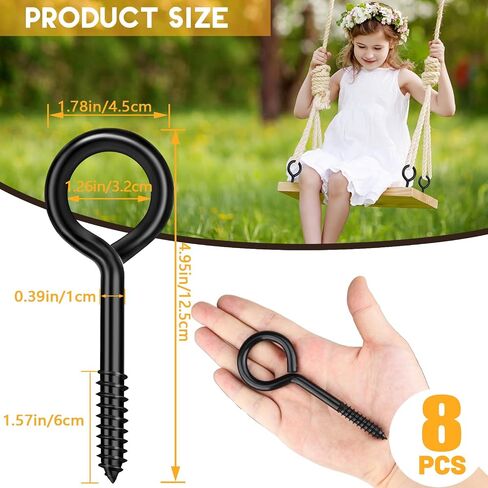 4PCS Eye Hooks Screw, 5 Inch Black Eye Hooks Screw Self Tapping Eye, Heavy Duty Eye Bolt for Wood Securing Cables Wire, Hanging for Indoor & Outdoor Use in Kuwait