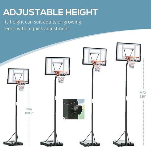 طوق كرة السلة المحمول Soozier، ارتفاع 8.4-9.8 قدم قابل للتعديل، هدف كرة السلة مع لوحة خلفية 34 بوصة وعجلات للاستخدام الداخلي والخارجي in Kuwait