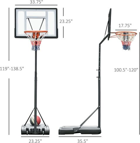 طوق كرة السلة المحمول Soozier، ارتفاع 8.4-9.8 قدم قابل للتعديل، هدف كرة السلة مع لوحة خلفية 34 بوصة وعجلات للاستخدام الداخلي والخارجي in Kuwait