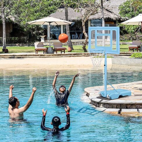 حامل طوق كرة السلة Soozier بجانب حمام السباحة، نظام طوق محمول قابل للتعديل بارتفاع 36.5 بوصة - 48.5 بوصة مع لوحة خلفية شفافة وقاعدة قابلة للملء لجميع أفراد الأسرة in Saudi Arabia