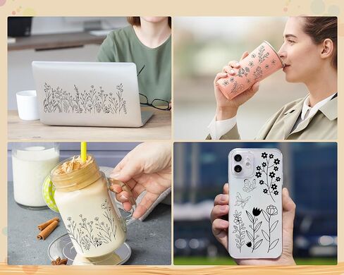 UV DTF Cup Wrap - 8 Sheets Flower UV DTF Cup Wraps for 16 oz Daisy Strawberry Butterfly Uvdtf Cup Wraps Waterproof Boho Floral Personalized UV DTF Wraps for Glass Cups Wood Crafts in Kuwait