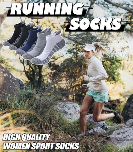 Women Ankle Socks Athletic Running Anti-blister Thick Cushioned Low Cut Sports Socks 5 Pairs in Saudi Arabia