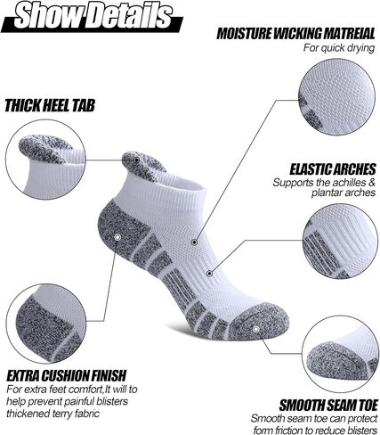 Women Ankle Socks Athletic Running Anti-blister Thick Cushioned Low Cut Sports Socks 5 Pairs in Saudi Arabia