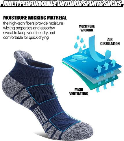 Women Ankle Socks Athletic Running Anti-blister Thick Cushioned Low Cut Sports Socks 5 Pairs in Saudi Arabia