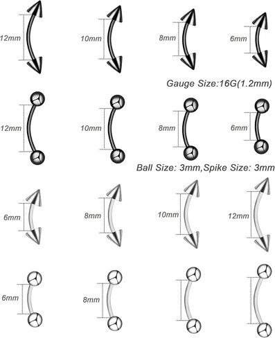 16-32Pcs 16G Titanium Steel Internal Thread Eyebrow Piercing Jewelry Curved Barbell Vertical Labret Lip Daith Rook Earrings Navel Belly Button Ring Piercing Jewelry 6mm/8mm/10mm/12mm in Saudi Arabia