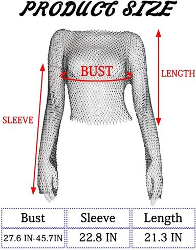 Uranian Rhinestone Mesh Crop Top Sexy Body Chain See Through Tank Top Long Sleeve Bikini Cover Up for Beach Party Festival in Kuwait