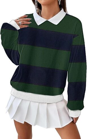Remidoo Women's Contrast Collar Sweatshirt Casual Oversized Long Sleeve Pullover in Saudi Arabia
