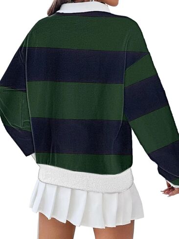 Remidoo Women's Contrast Collar Sweatshirt Casual Oversized Long Sleeve Pullover in Saudi Arabia