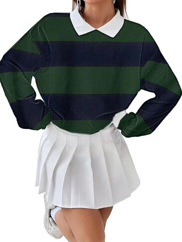 Remidoo Women's Contrast Collar Sweatshirt Casual Oversized Long Sleeve Pullover in Saudi Arabia