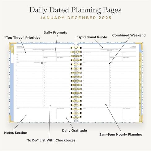 Day Designer 2025 Daily Planner – Premium Planner for Stylish Organization. Combines Monthly Calendar, Hourly Schedule, To-Do List, Gratitude, Goal Setting, Inspirational Quotes, Stickers & More. Elegant laminated Cover with Gold Accents (Black Stripe) in Saudi Arabia
