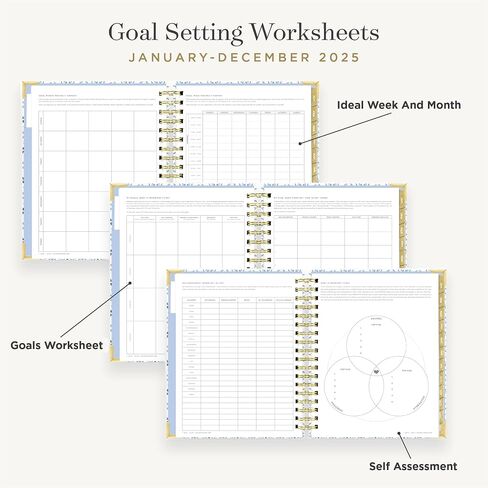 Day Designer 2025 Daily Planner – Premium Planner for Stylish Organization. Combines Monthly Calendar, Hourly Schedule, To-Do List, Gratitude, Goal Setting, Inspirational Quotes, Stickers & More. Elegant laminated Cover with Gold Accents (Black Stripe) in Saudi Arabia