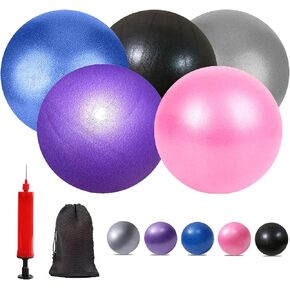 Mini Yoga Balls 6 Inch Exercise Pilates Therapy Balance Micropore Ball Barre Equipment for Home Stability Training Physical Core Training with Pump(5 PCS)