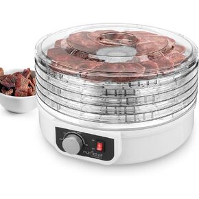 Nutrichef مجفف طعام كهربائي يوضع على سطح الطاولة | حافظة طعام احترافية متعددة الطبقات | تجفيف الأسماك ولحم البقر واللحوم والفطر والفواكه والخضروات | 5 صواني قابلة للتكديس لسهولة التنظيف