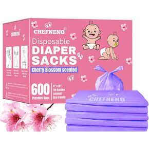 Baby Diaper Bag Disposable (300 ct.) Fresh Baby Powder Scented Easy Tie Handles Scented Diaper Sacks Disposable Dog Poop Waste Bags Cat Litter Clump & Poop Bags Sanitary Pad Waste Bags (300 Bags)