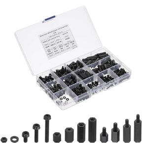 PATIKIL M2.5 Male Female Nylon Hex Spacer Standoff Kit, 320Pcs Motherboard Standoffs Assortment Kit, Electrical Outlet Spacers, Screws Nuts for PCB Motherboard, Circuit Board, Black