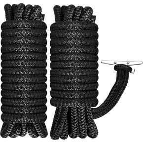 Boat Dock Lines 3/8"X 15’, Double Braided Nylon Boat Ropes for Docking with 12"Loop, 2 Pack Marine Dock Line Premium Mooring Rope for Kayak Pontoon Boats, Boat Dock Accessories