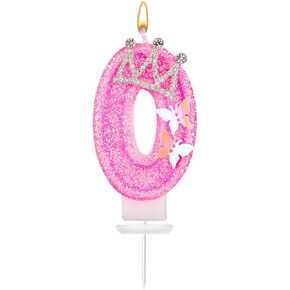 Birthday Number Candle, 2.87in Pink Glittering Number Cake Candles with Butterfly and Rhinestone Crown Birthday Number Candles Perfect Birthday Anniversary Decorations(Number 3)
