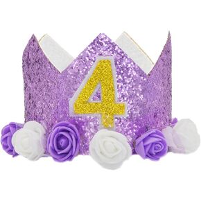 Birthday Hats with Numbers Reusable Glitter Princess Crown Hats Happy Birthday Party Hats with Flowers
