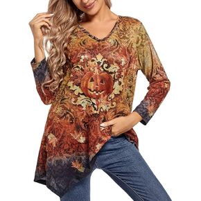 OHO Women's Long-Sleeve Sublimated Print T Shirt Holiday T-Shirt
