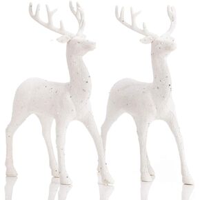 ARCCI 2 Sets Standing Reindeer Decorations Christmas Deer Figurines, Champagne Gold Reindeer Figure for Table top Shelf Office Desk Winter Decor - Xmas Ornaments