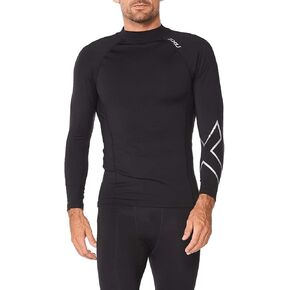 2XU Mens Ignition Compression Long Sleeve Shirt for Training and Fitness, Black/Silver, Large