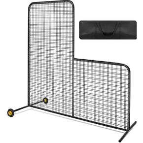 SHANTRA L Screen Baseball for Batting Cage, 7x7 ft Baseball Pitching Net with Wheels, Portable L Screen for Pitcher Protection, Baseball & Softball Pitching Net Includes Carry Bag and Ground Stakes