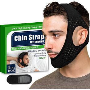 حزام ذقن مضاد للشخير للنوم، أجهزة مريحة لتوقف التنفس أثناء النوم تأتي مع حزام تمديد، حزام فك لتدفق الهواء، حل قابل للتنفس لوقف الشخير للرجال والنساء، أسود in Kuwait