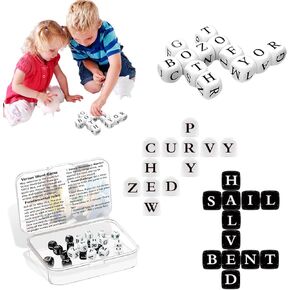24PCS Dice Set, Dice Games Crossword Solitaire, Dice Crossword Creative Game Letter Tiles for Camping Games for Kids Adults