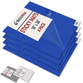 Sticky Mat - 18" x 36" - 120 Blue Sheets (Pack of 4 Mats - 30 Sheets per Mat) for Clean Rooms, Construction, Medical Facilities, Laboratories, Hospitals and Pets - Tacky Adhesive Mats
