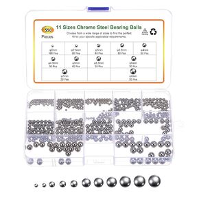 uxcell 550pcs G16 Precision Balls Assortment Kit 2mm 2.5mm 3mm 3.5mm 4mm 4.5mm 5mm 5.5mm 6mm 7mm 8mm Chrome Steel Solid Bearing Balls