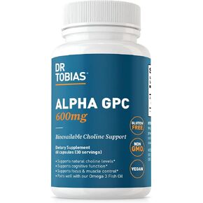 Dr. Tobias Alpha GPC 600mg Per Serving - Bioavailable Choline Supplements for Brain, Memory and Focus - Premium Nootropic Alpha GPC Choline Supplement, Vegan, Non-GMO, 60 Capsules, 30 Servings