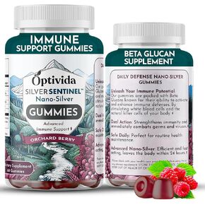 Optivida Nano Silver Immune Support Gummies (60 Count) – Beta Glucan Supplements for Daily Immune Support, Orchard Berry Flavor for Immune Health, Colloidal Silver Supplement with Beta Glucan 100