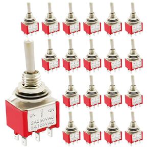 Spdt Toggle Switch，20Pack 3 Position 6 Pin ON-ON Metal Toggle Switch 6A 125VAC Heavy Duty Waterproof Toggle Switch