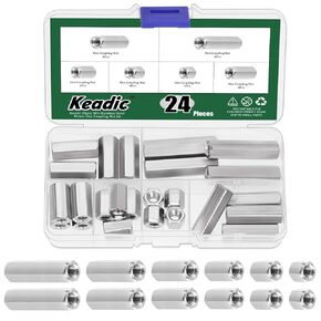 Keadic 24Pcs 304 Stainless Steel M6 Locknuts Assortment Kit, M6*10/15/20/25/30/40mm Rod Coupling Insert Lock Nuts for Indoor and Outdoor Use