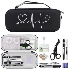 BOVKE 15 Pcs Stethoscope Case Set, Nurse Tool Kits Include Stethoscope Case, Medical Scissor, 2 Penlights with Batteries, Bandage Wraps, Name Card Holder for Nurse Accessories for Work, Purple