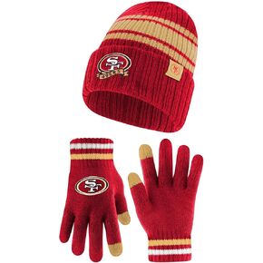 Ultra Game Adults Unisex NFL Official Super Soft Team Stripe Winter Beanie Knit Hat with Extra Warm Touch Screen Gloves